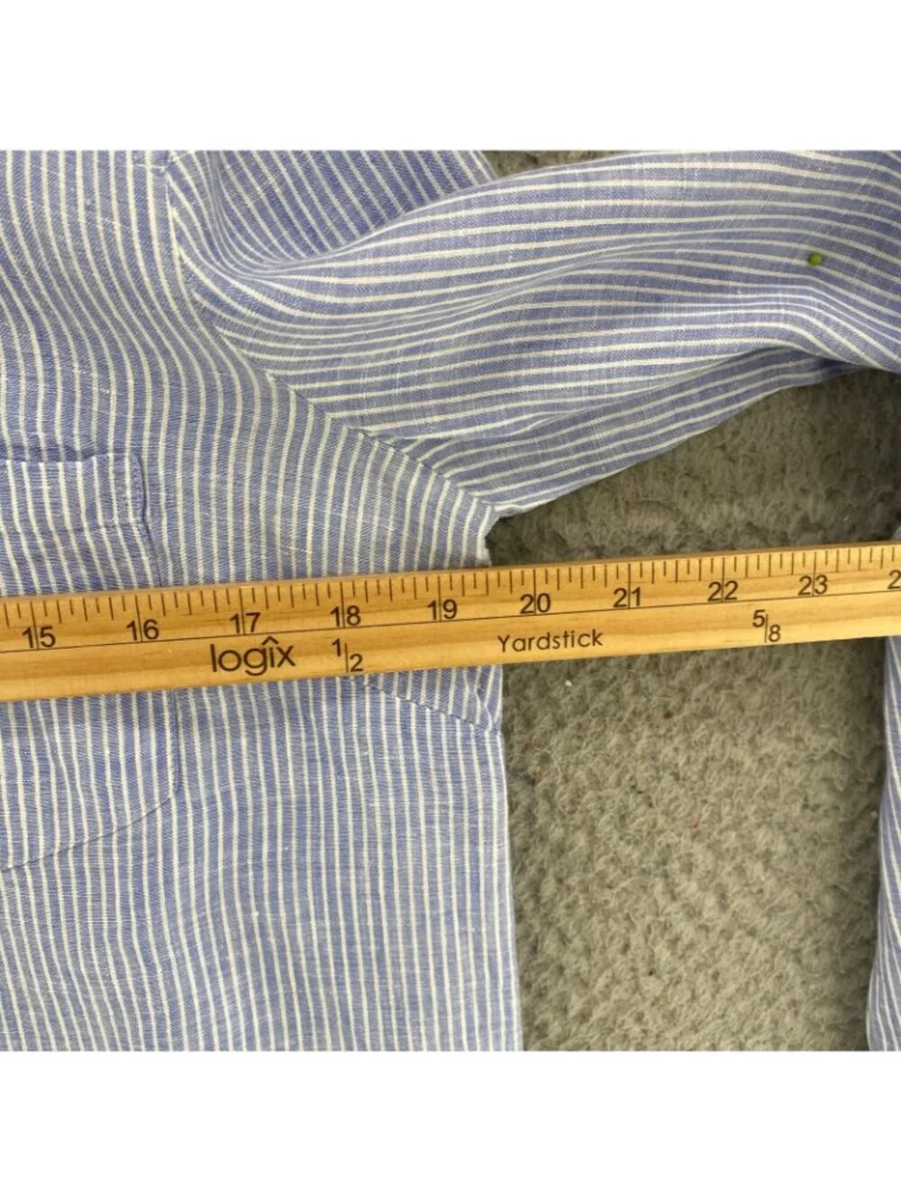 J Crew Top Womens 8 Blue Striped Linen 3/4 Button Popover Long Sleeve Collared